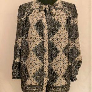 Joie Brown & Tan Geometric Pattern Silk Blouse, Size M